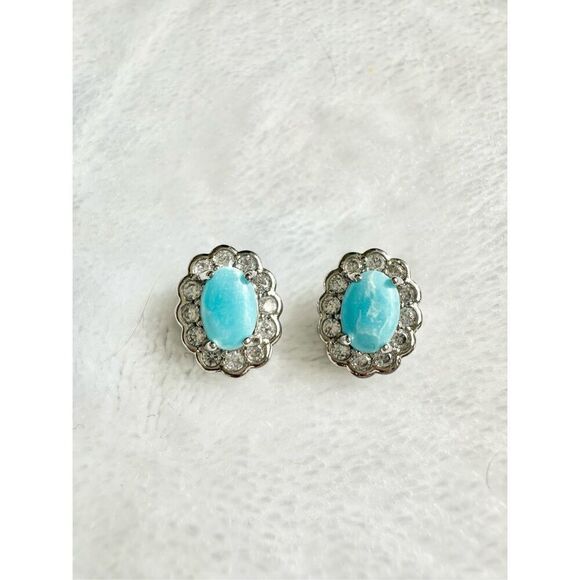 Turquoise blue color cubic zirconia stud earrings  - Picture 3 of 3
